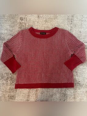 St. John Red White Knit Crewneck Sweater Women’s XL Wool Blend
